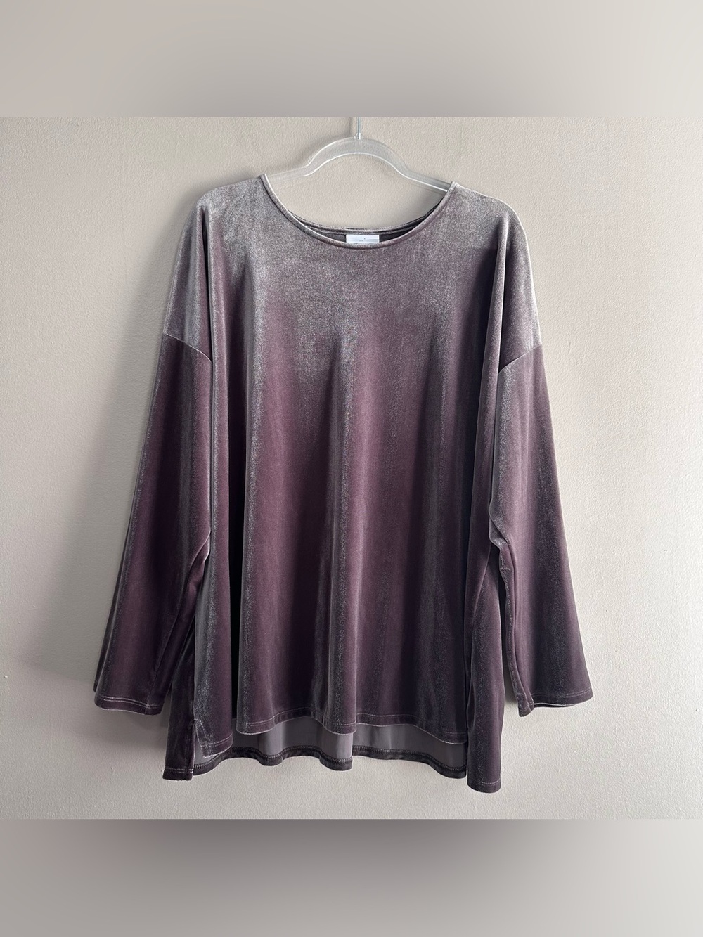 J. Jill Brown Gray Velvet Velour Longsleeve Relaxed Crew Tunic Top Womens 3X